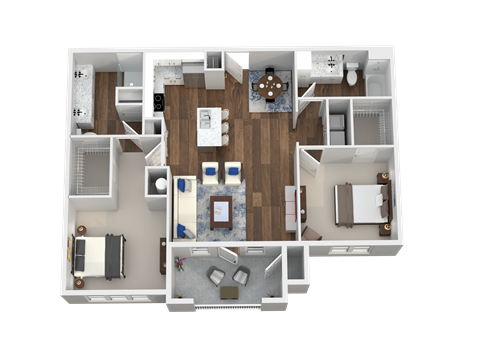 Floor plan for 2 beds, 2 baths, 1283 sqft